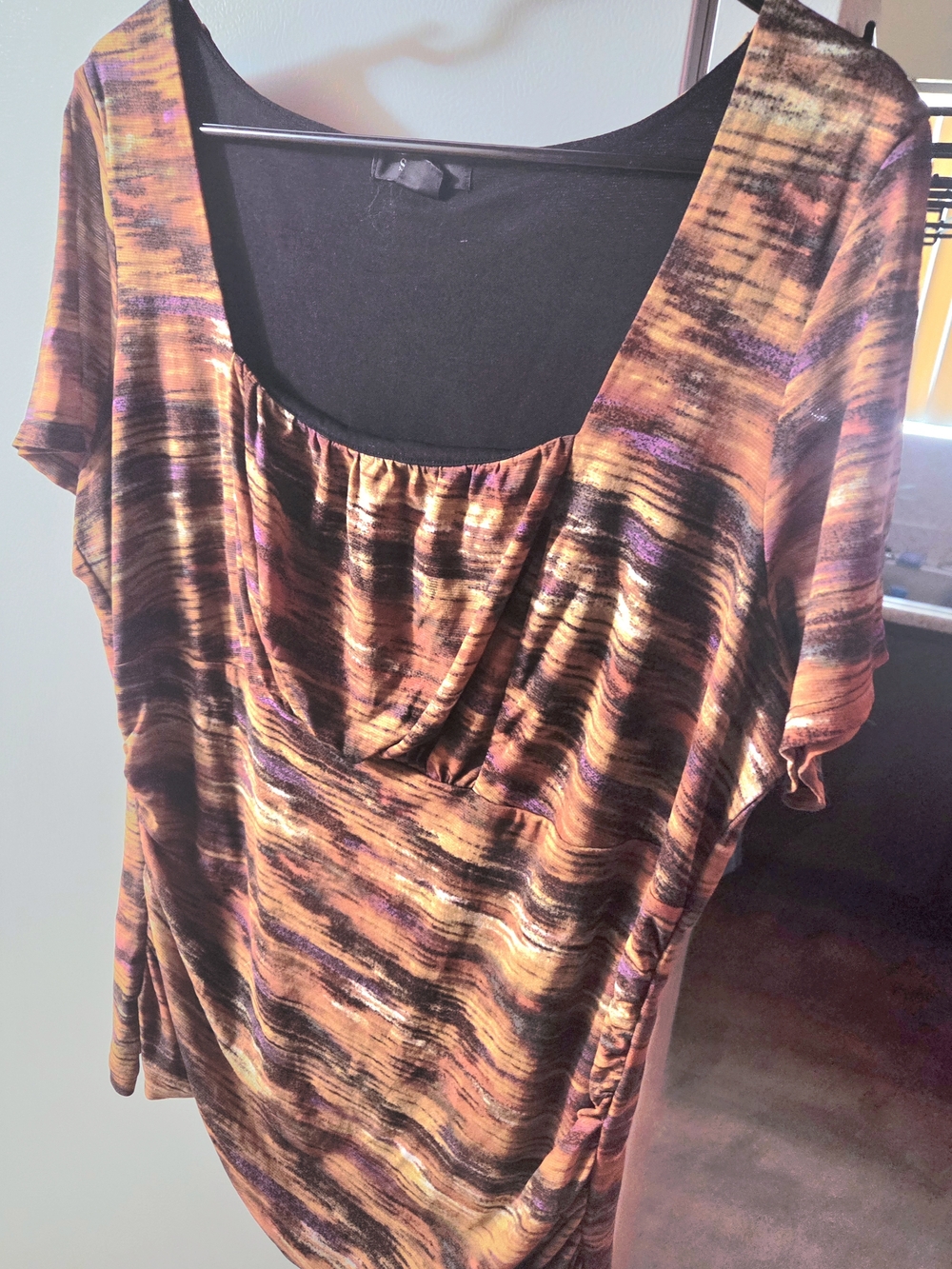 Style & Co Black/Purple/Orange Polyester Knit Crewneck Top Size 1X